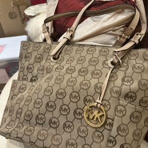 Michael Kors Beige and Brown Signature Tote